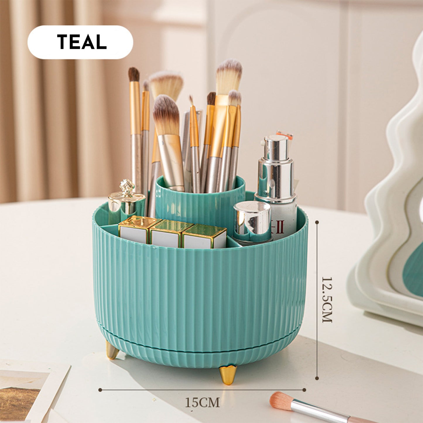 360 Rotating Makeup Brush Holder & Organizer Countertop Storage For Cosmetics & Skincare 8 Colors