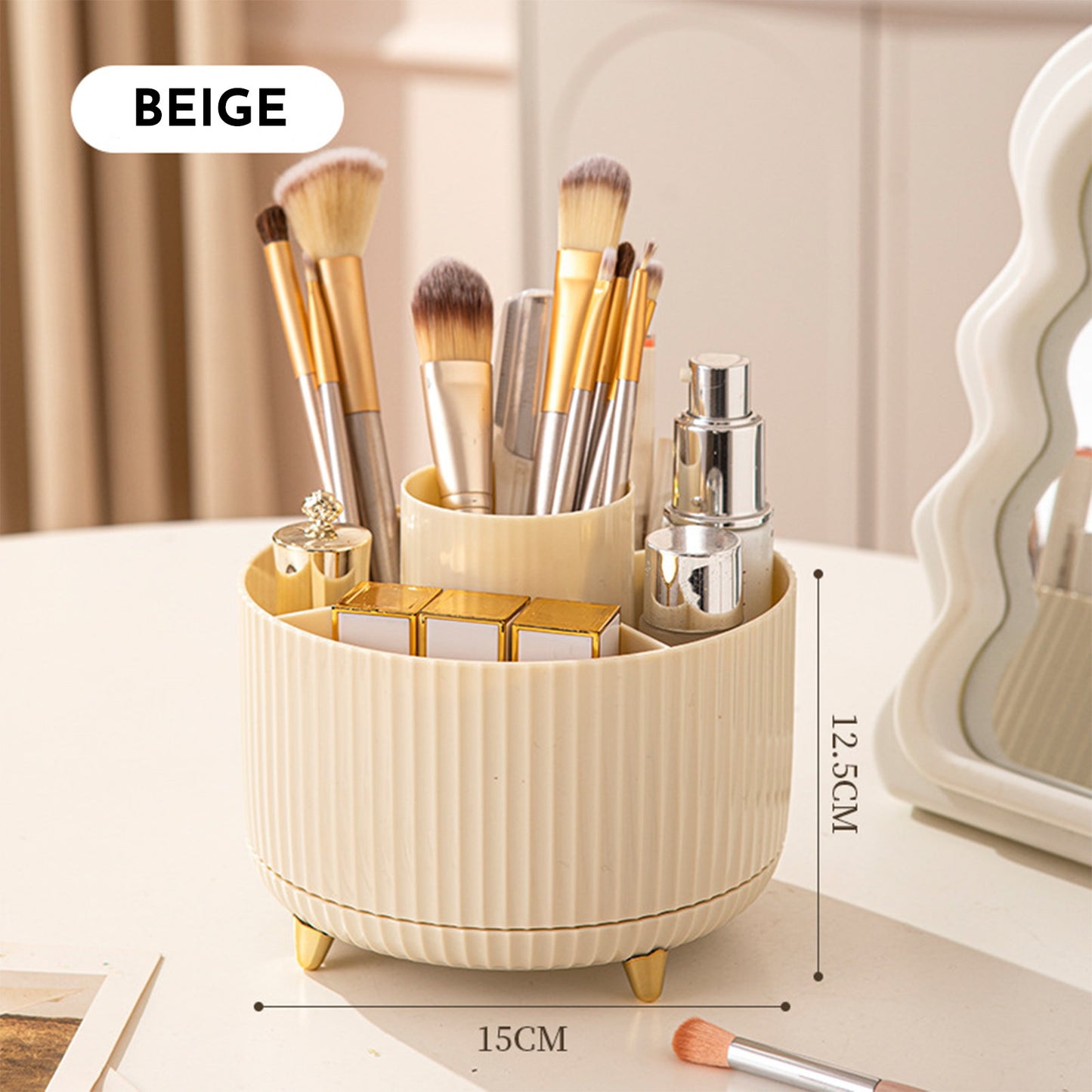 360 Rotating Makeup Brush Holder & Organizer Countertop Storage For Cosmetics & Skincare 8 Colors