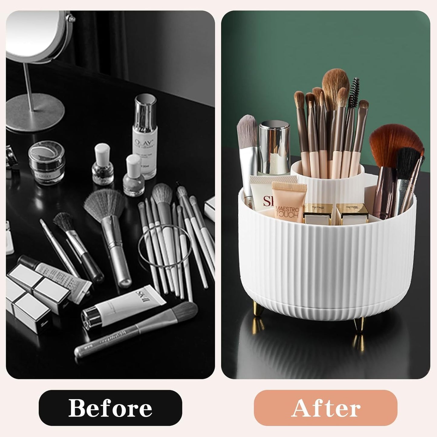 360 Rotating Makeup Brush Holder & Organizer Countertop Storage For Cosmetics & Skincare 8 Colors