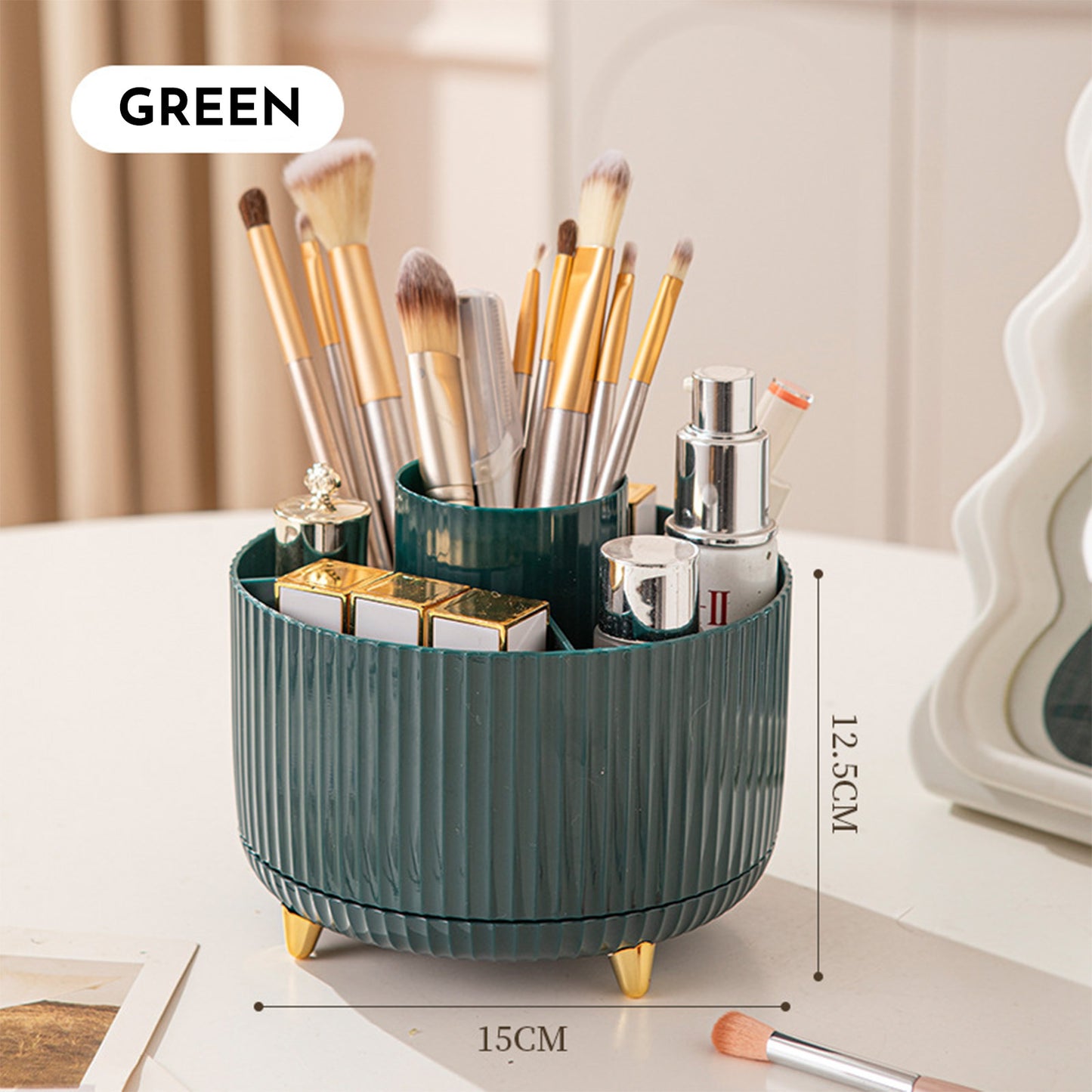 360 Rotating Makeup Brush Holder & Organizer Countertop Storage For Cosmetics & Skincare 8 Colors