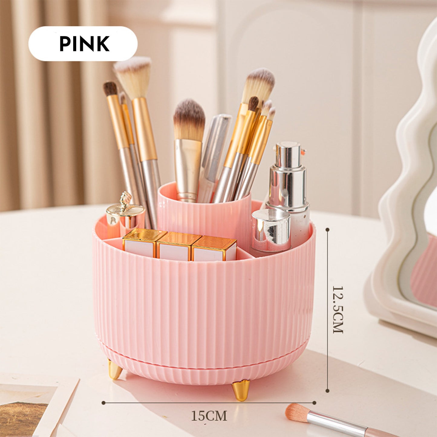 360 Rotating Makeup Brush Holder & Organizer Countertop Storage For Cosmetics & Skincare 8 Colors